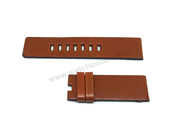 24mm Brown Bright Genuine Leather Handmade Watch Strap Band Fits with Diesel DZ4365 Ironside , DZ1715 Rollcage , DZ1680 Double Down