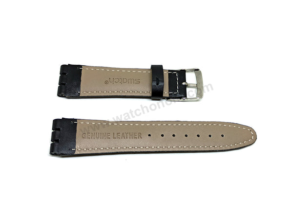 Fits/For Swatch Wrist Watches - 19mm Black Padded Genuine Leather Replacement Watch Strap Band Belt
