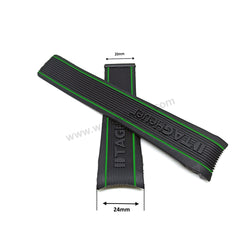Fits/For Tag Heuer SLS Mercedes - 24mm Black Rubber with Green Line Replacement Watch Band Strap