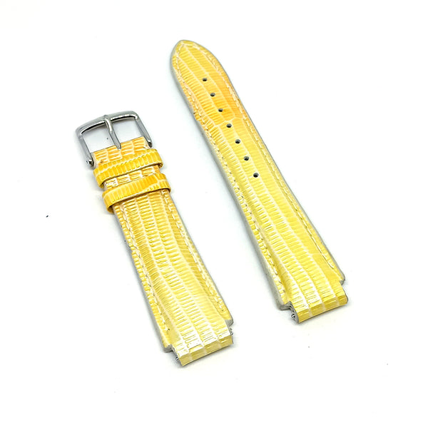 Faconnable Dome D102644 Fits with 16mm Glossy Yellow / Gold Genuine Leather Replacement Watch Band Strap Bracelet