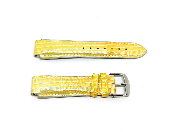 Faconnable Dome D102644 Fits with 16mm Glossy Yellow / Gold Genuine Leather Replacement Watch Band Strap Bracelet