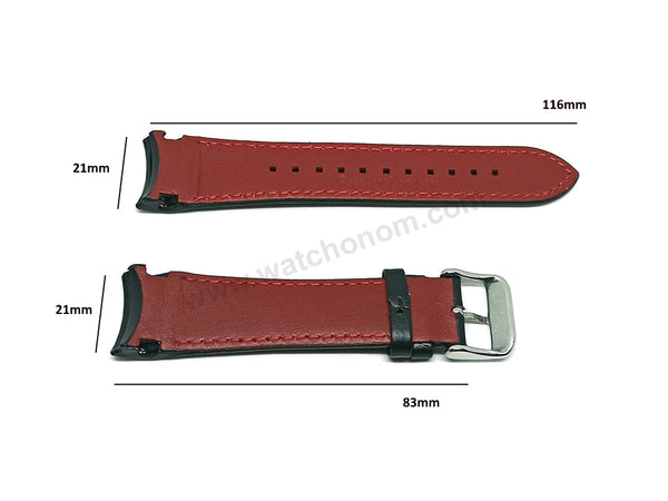 21mm Handmade Red Stitch on Black Genuine Leather Watch Band Strap Compatible For Seiko Sportura Chronograph 7T62-0KW0 - SNAE69P2