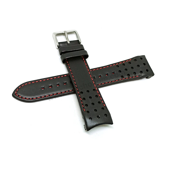 21mm Handmade Red Stitch on Black Genuine Leather Watch Band Strap Compatible For Seiko Sportura Chronograph 7T62-0KW0 - SNAE69P2
