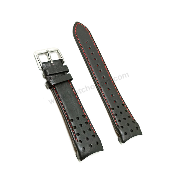 21mm Handmade Red Stitch on Black Genuine Leather Watch Band Strap Compatible For Seiko Sportura Chronograph 7T62-0KW0 - SNAE69P2