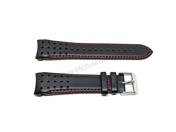 21mm Handmade Red Stitch on Black Genuine Leather Watch Band Strap Compatible For Seiko Sportura Chronograph 7T62-0KW0 - SNAE69P2