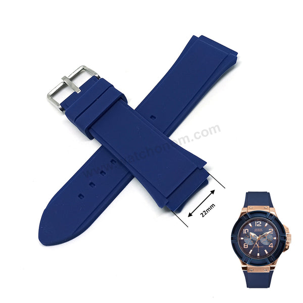 Fits/For Guess Rigor W0247G3 - 22mm Navy Blue Rubber Silicone Replacement Watch Band Strap Belt
