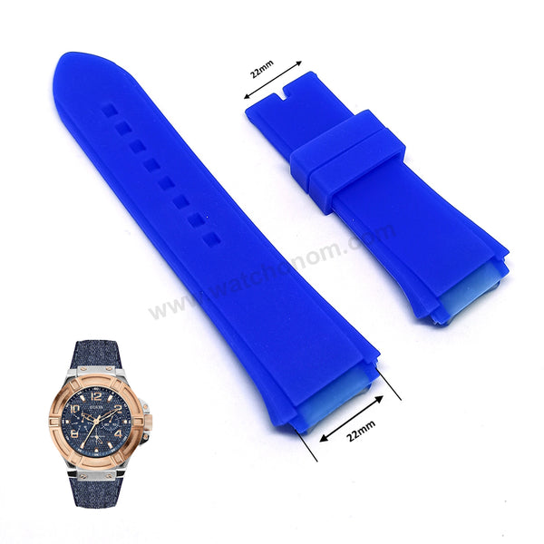 Fits/For Guess Rigor W0040G6 - 22mm Summer Light Blue Rubber Silicone Replacement Watch Band Strap Belt