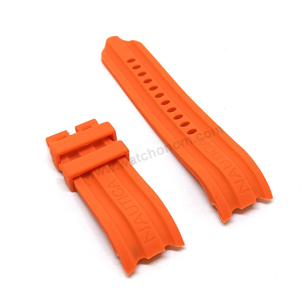Fits/For Nautica A15565G , N15565G , A20044G - 24mm Orange Rubber Silicone Curved End Replacement Watch Band Strap Belt