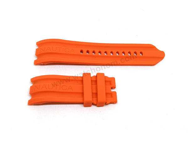 Fits/For Nautica A15565G , N15565G , A20044G - 24mm Orange Rubber Silicone Curved End Replacement Watch Band Strap Belt