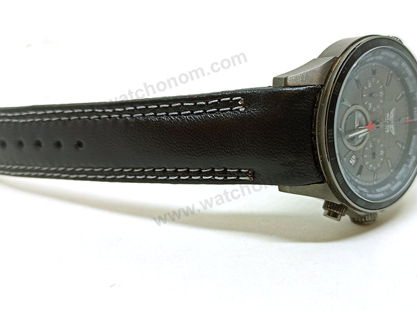 Fits/for Aviator AVW9169G155 , AVW9169G182 - 22mm Gray Stitched on Black Leather Replacement Curved End Replacement Watch Band / Strap