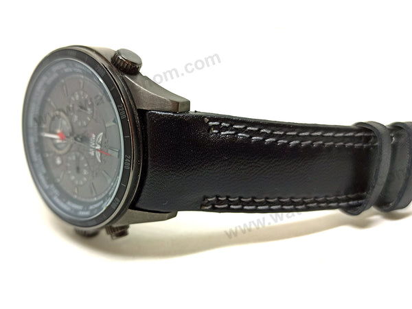 Fits/for Aviator AVW9169G155 , AVW9169G182 - 22mm Gray Stitched on Black Leather Replacement Curved End Replacement Watch Band / Strap