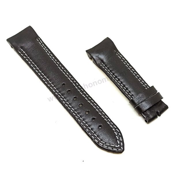 Fits/for Aviator AVW9169G155 , AVW9169G182 - 22mm Gray Stitched on Black Leather Replacement Curved End Replacement Watch Band / Strap