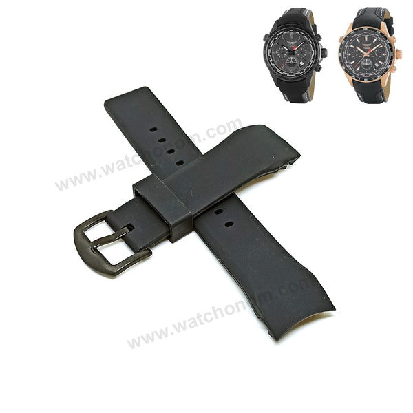Fits/for Aviator AVW9169 , AVW9169G155 , AVW9169G182 - 22mm Black Soft Silicone Rubber Replacement Curved End Replacement Watch Band / Strap Belt