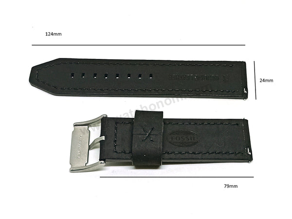 Original Fossil ME1121 , ME3082 , BQ1175 Machine Replacement Watch Band Strap - 24mm Matte Black Genuine Leather Suede