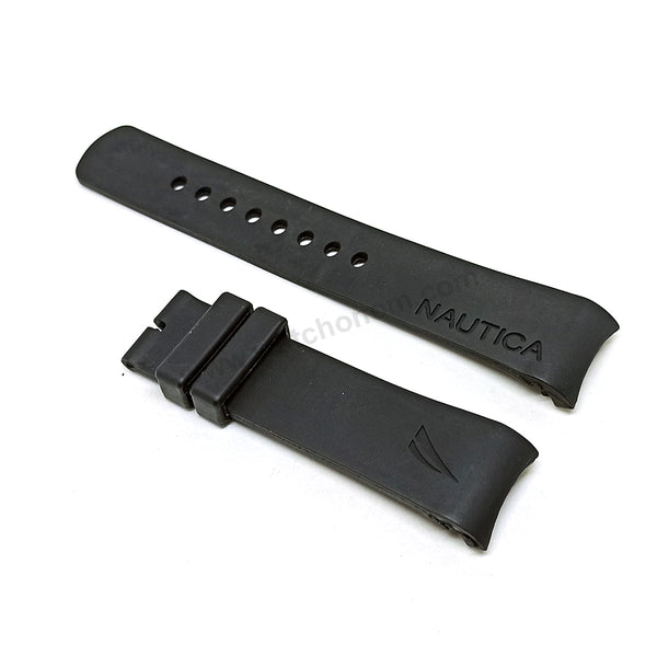 Fits/For Nautica A31506G , A13011G , A13014G , A15559G , A17579G - 22mm Black Rubber Silicone Replacement Watch Band Strap