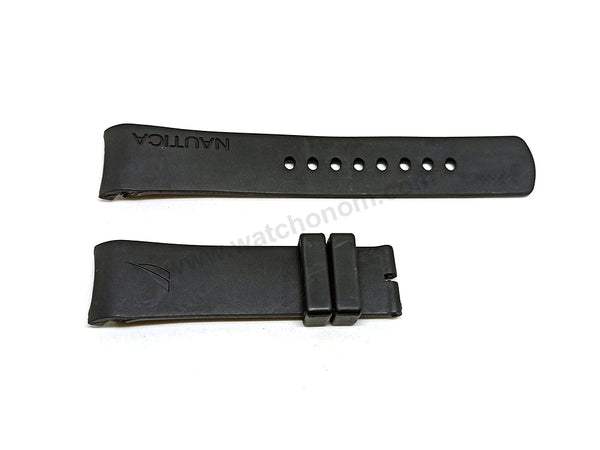Fits/For Nautica A31506G , A13011G , A13014G , A15559G , A17579G - 22mm Black Rubber Silicone Replacement Watch Band Strap