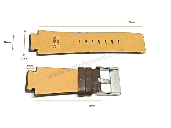 Fits/For Diesel DZ1090 , DZ1123 , DZ1297 , DZ5100 Cliffhanger - 18mm Brown Genuine Leather Replacement Watch Strap Band