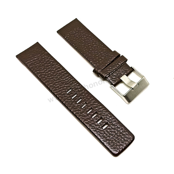 Fits/For Diesel DZ1467 , DZ1512 , DZ1661 Time 3 hands Franchise -46 - 24mm Dark Brown Genuine Leather Replacement Watch Strap Band Belt