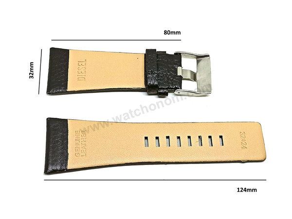 Fits/For Diesel DZ1463 , DZ1541 Time 3 hands Nix - 32mm Black Genuine Leather Replacement Watch Strap Band Belt Back Side