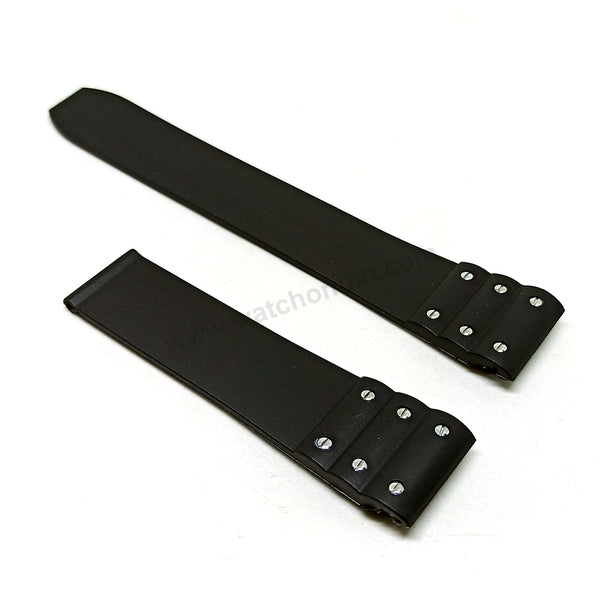 Fits/for Cartier Santos Large 3241983 - 21mm Screw Detailed Black Rubber Replacement Watch Strap Band Belt