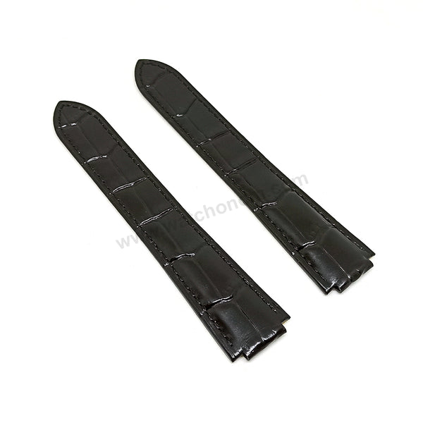 Fits/For Cartier Ballon Bleu - 22mm-14mm Black Genuine Leather Replacement Watch Strap Band