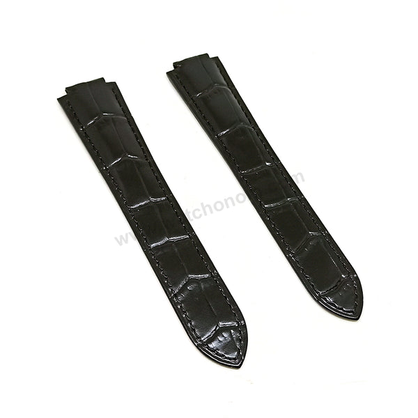 Fits/For Cartier Ballon Bleu - 22mm-14mm Black Genuine Leather Replacement Watch Strap Band
