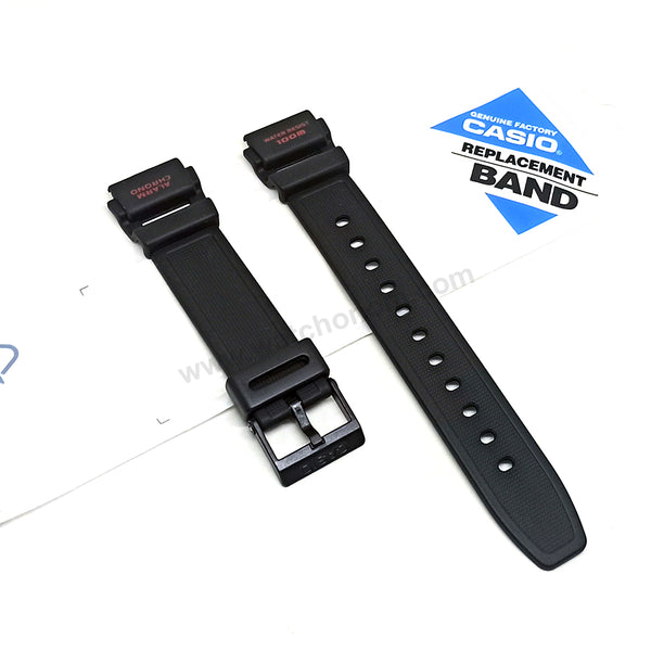 Genuine Casio AQ-150W-1BV  - 19mm Replacement Red Text On Black Rubber Watch Band Strap Belt