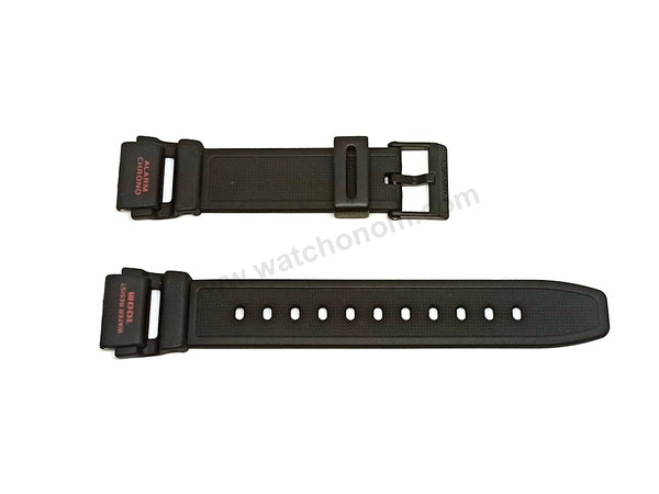 Genuine Casio AQ-150W-1BV  - 19mm Replacement Red Text On Black Rubber Watch Band Strap Belt