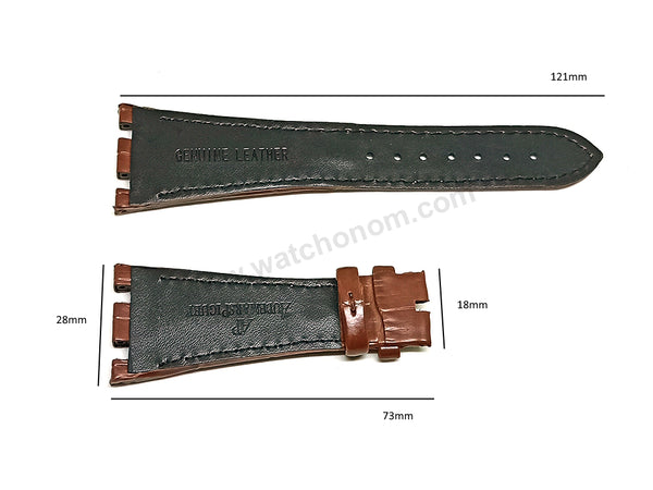 Fits Audemars Piguet Royal Oak Offshore 26170ST - 28mm Brown Leather with White Stitch Replacement Watch Band Strap for AP Deployant Buckle