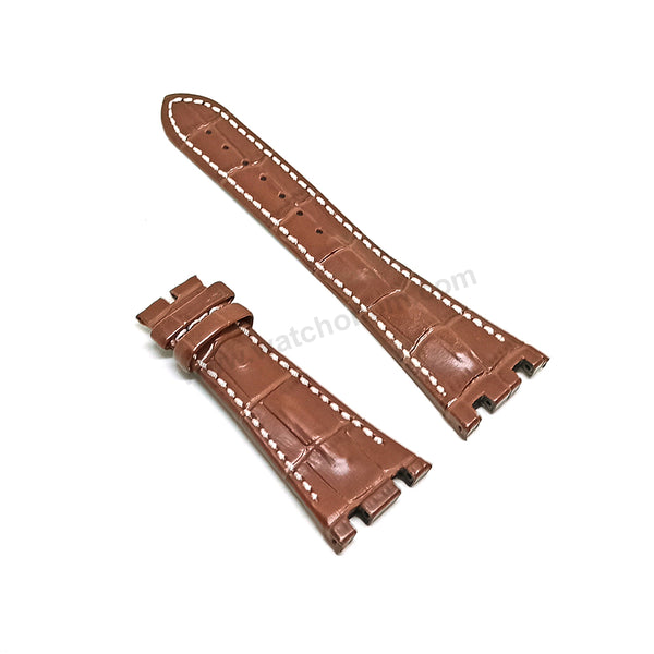 Fits Audemars Piguet Royal Oak Offshore 26170ST - 28mm Brown Leather with White Stitch Replacement Watch Band Strap for AP Deployant Buckle