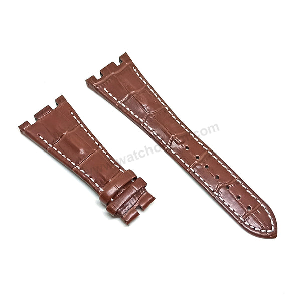 Fits Audemars Piguet Royal Oak Offshore 26170ST - 28mm Brown Leather with White Stitch Replacement Watch Band Strap for AP Deployant Buckle