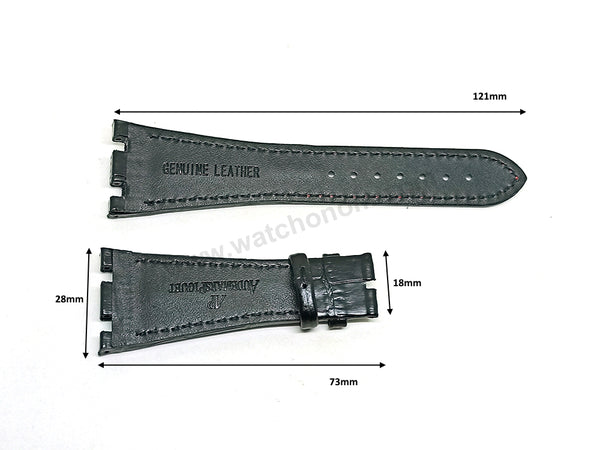 Fits Audemars Piguet Royal Oak Offshore - 28mm Black Leather with Red Stitch Replacement Watch Band Strap for AP Deployant Buckle