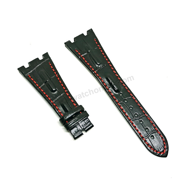Fits Audemars Piguet Royal Oak Offshore - 28mm Black Leather with Red Stitch Replacement Watch Band Strap for AP Deployant Buckle
