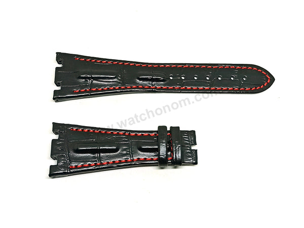 Fits Audemars Piguet Royal Oak Offshore - 28mm Black Leather with Red Stitch Replacement Watch Band Strap for AP Deployant Buckle