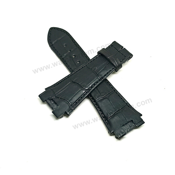 Fits/For Cerruti 1881 CRA145SN04BK , CRA145SRB02BK - 24mm Black Genuine Leather Replacement Watch Strap Band
