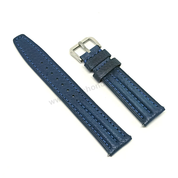 Fits/For Vintage Zenith Respirator X - Navy Blue Padded Genuine Leather Replacement Watch Band Strap Belt
