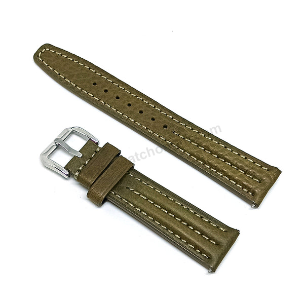Fits/For Vintage Zenith Respirator X - Olive Green Padded Genuine Leather Replacement Watch Band Strap Belt