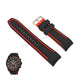 Fits/For Lorus RT323FX9 , RM387CX9 , VD53 - Red Line on Black Silicone Replacement Curved End Watch Band Strap Belt