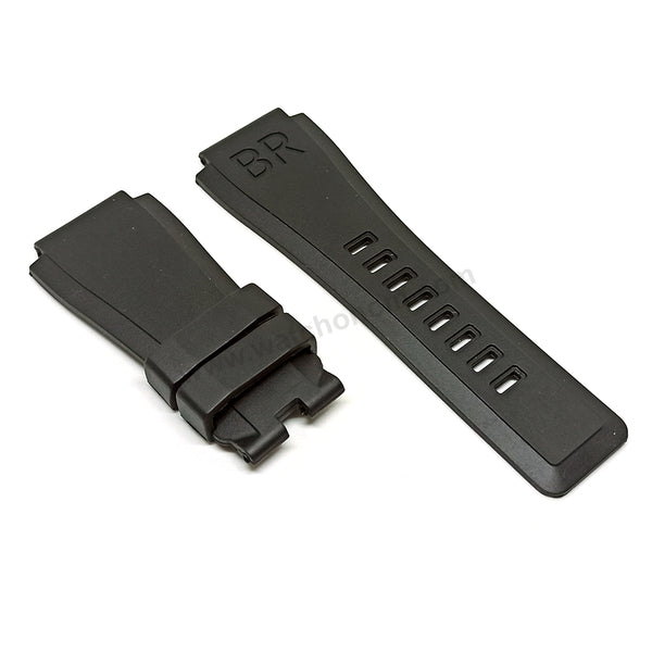 Fits/For Bell Ross BR 01 , BR 03 - 24mm Black Rubber Replacement Watch Band Strap Belt