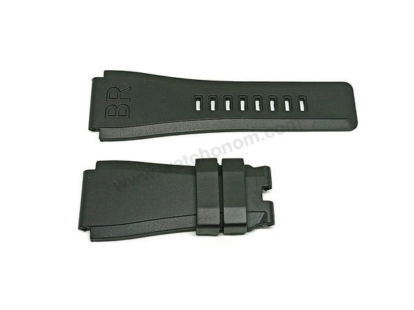 Fits/For Bell Ross BR 01 , BR 03 - 24mm Black Rubber Replacement Watch Band Strap Belt