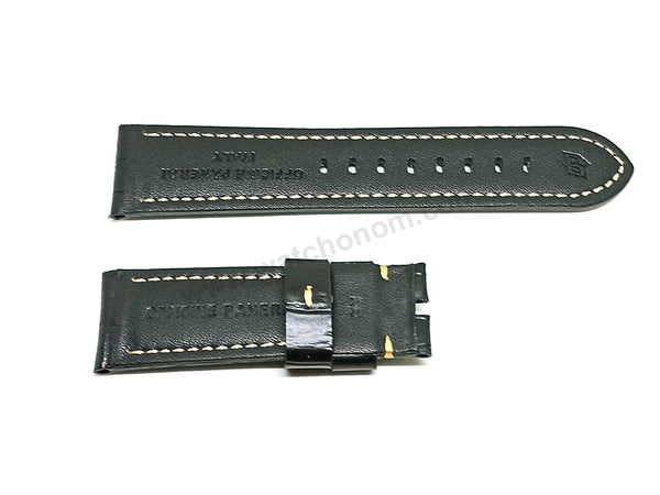 Fits/For Panerai Luminor Marina 44mm PAM03312 , PAM03314 -  24mm Black Genuine Leather Replacement Watch Band Strap