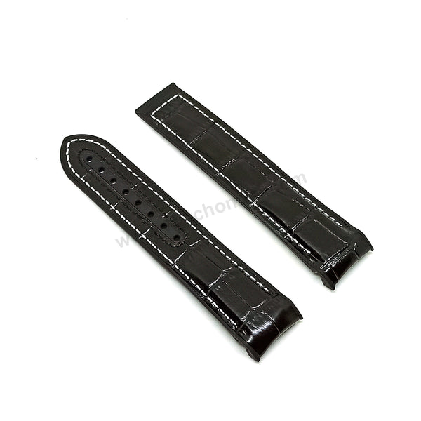 Fits/For Omega Seamaster Planet Ocean 600M 215.33.46.51.01.001 - 22mm Black Leather on Rubber Watch Strap Band