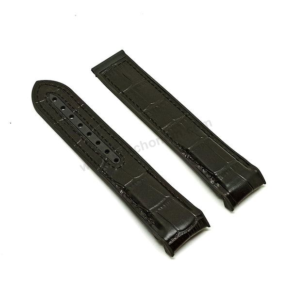 Fits/For Omega Seamaster Planet Ocean 600M 215.63.46.51.01.001 - 22mm Black Leather on Rubber Watch Band Strap