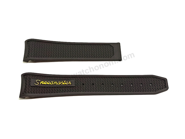 Fits/For Omega Speedmaster Racing- 21mm Black Rubber with Yellow Text Replacement Watch Band Strap