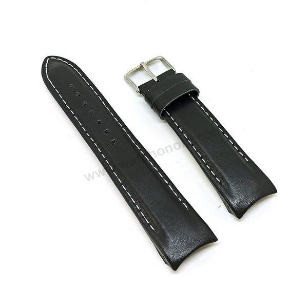 Fits/for Aviator AVW5839 , AVW1900 - 22mm Black Leather with White Stitch Replacement Watch Band Strap