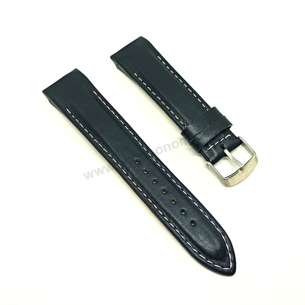 Fits/for Aviator AVW5839 , AVW1900 - 22mm Black Leather with White Stitch Replacement Watch Band Strap