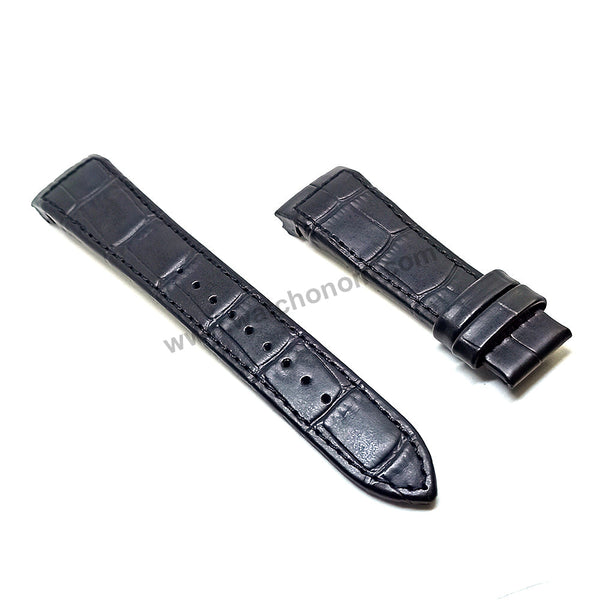 Seiko Premier 7T86-0AD0 - SPC161P2 , 5D88-0AG0 - SRX011P2  Compatible for 21mm Black Genuine Leather Curved end Replacement Watch Band Strap