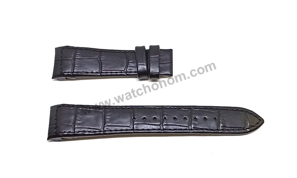 Seiko Premier 6A32-00X0 - SNQ143P1 , SNQ153P1 , SNQ152J1  Compatible for 21mm Black Genuine Leather Curved end Replacement Watch Band Strap