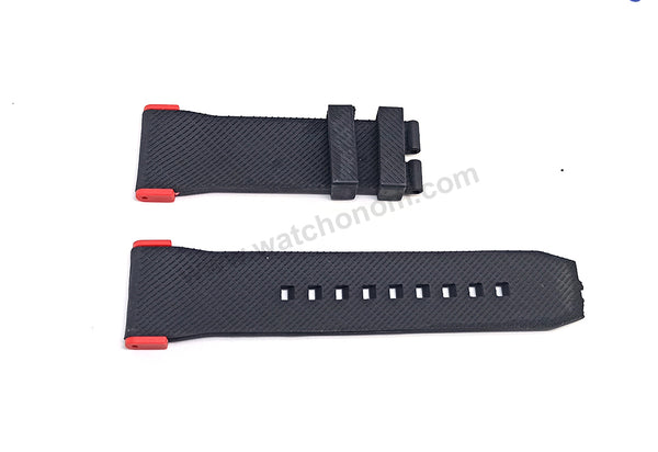 Fits/ For Puma Ultrasize PU102941003 , PU103981006 - 28mm Black Rubber Replacement Watch Band Strap (with red lug parts)