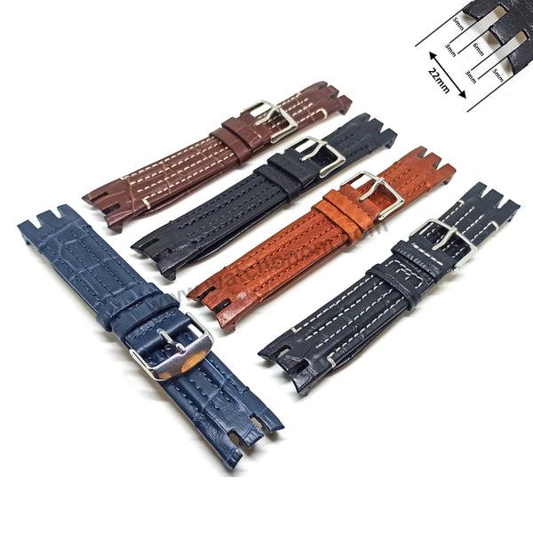 Swatch Irony Retrograde Genuine Leather Replacement Watch Strap Band - 22mm Black , Brown , Navy Blue